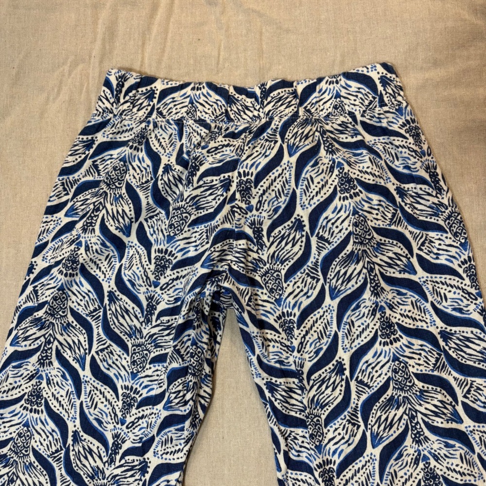 Lilly Pulitzer Palm Print Wide Leg Linen Pants XS Blue White Casual Beach Resort - Picture 8 of 8